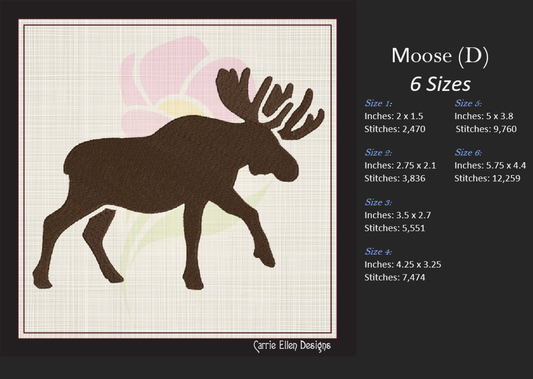 Moose Embroidery Design Bundle – Hunting Animal Silhouette Profile – Wildlife Animal Machine Embroidery – 4 Designs, 6 Sizes (1205)