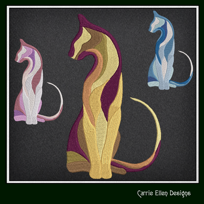 Colored Mosaic Cat Machine Embroidery Design – Artistic Cat Lover Gift Pattern, 8 Sizes (1057)