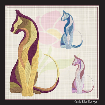 Colored Mosaic Cat Machine Embroidery Design – Artistic Cat Lover Gift Pattern, 8 Sizes (1057)