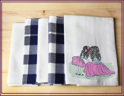 Mother and Daughter Machine Embroidery Design | Mother’s Day Design | Woman and Little Girl in Pink and Blue | 6 Sizes (0681)