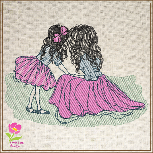 Mother and Daughter Machine Embroidery Design | Mother’s Day Design | Woman and Little Girl in Pink and Blue | 6 Sizes (0681)