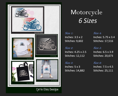 Motorcycle in Motion Machine Embroidery Design | Motocross Racing Embroidery Pattern | 6 Sizes (1717)