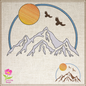 Mountain View Machine Embroidery Design | Sunrise & Sunset Landscape with Soaring Eagles | Scenic Nature Embroidery | 6 Sizes (0572)