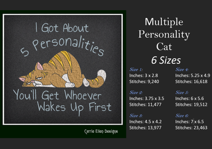 Multiple Personality Cat Machine Embroidery Design – Funny Sleeping Cat Saying, Cat Lover Gift (1345)