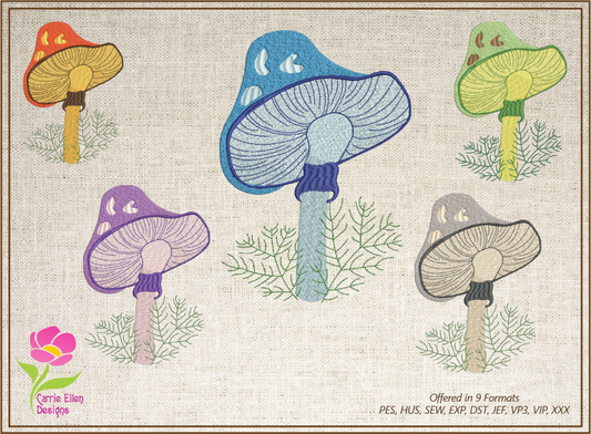Mushroom Embroidery Design. Mushroom Machine Embroidery Pattern, Wild Mushroom Embroidery, 10 Sizes (0247)