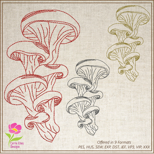Wild Mushroom Embroidery Sketch Design, Mushroom Outline Line Art Garden, 6 Sizes (0249)