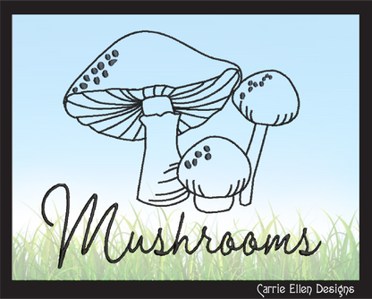 Mushroom Machine Embroidery Design File | Wild Mushroom Outline Pattern | Mushroom Garden Line Art | 8 Sizes (0953)