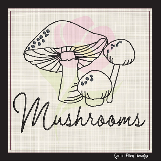 Mushroom Machine Embroidery Design File | Wild Mushroom Outline Pattern | Mushroom Garden Line Art | 8 Sizes (0953)