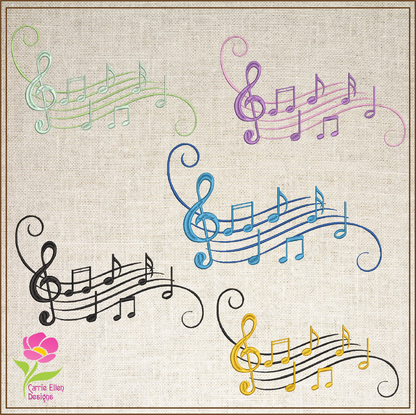 Music Note Machine Embroidery Design – Treble Clef & Musical Chord Pattern, 10 Sizes(0503)