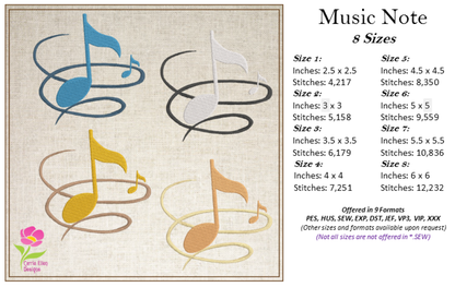 Musical Chord Machine Embroidery Design – Music Note, Treble Clef & Song Embroidery – 8 Sizes (0398)