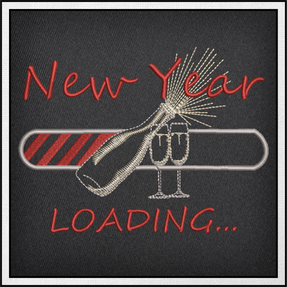 New Year Loading Bar Machine Embroidery Design – Champagne Glass New Year Celebration – 6 Sizes (0252)