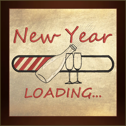 New Year Loading Bar Machine Embroidery Design – Champagne Glass New Year Celebration – 6 Sizes (0252)
