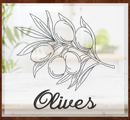 Olives Machine Embroidery Design | Olive Branch Outline Sketch | Orchard Fruits Embroidery | 8 Sizes (0984)