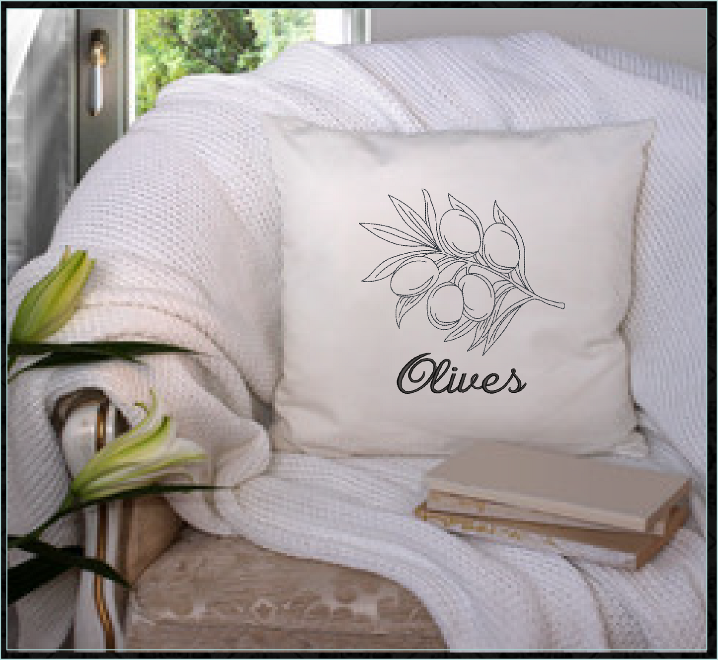 Olives Machine Embroidery Design | Olive Branch Outline Sketch | Orchard Fruits Embroidery | 8 Sizes (0984)