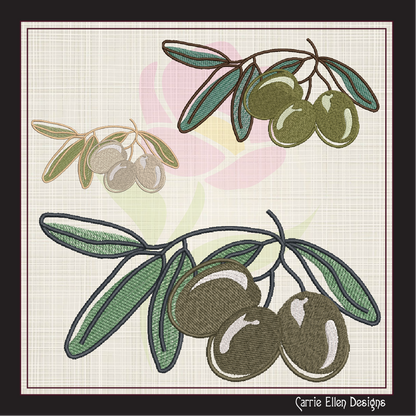 Olives Machine Embroidery Design | Olive Artistic Botanical Design | Orchard Fruits Embroidery Pattern | 8 Sizes (0986)