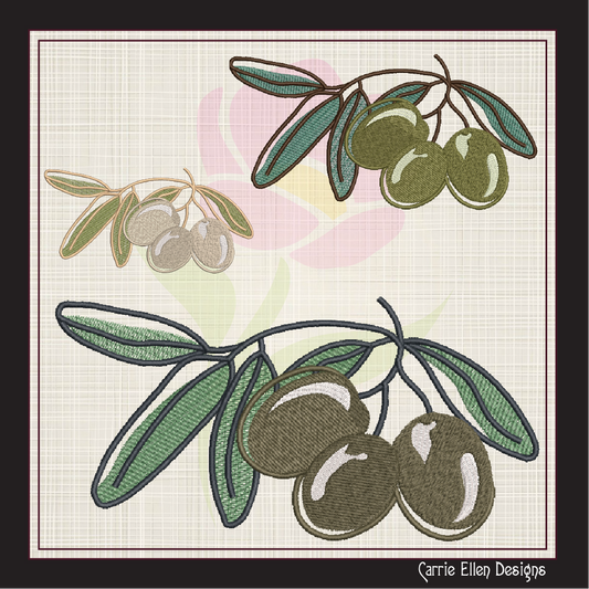 Olives Machine Embroidery Design | Olive Artistic Botanical Design | Orchard Fruits Embroidery Pattern | 8 Sizes (0986)
