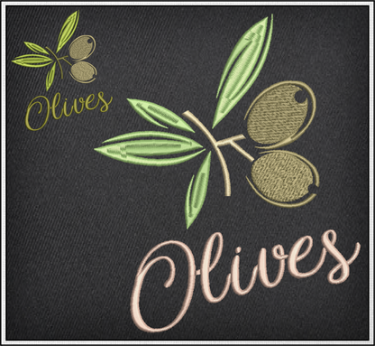 Olives Machine Embroidery Design | Olive Branch Orchard Fruits Design | Botanical Embroidery Pattern | 8 Sizes (0985)