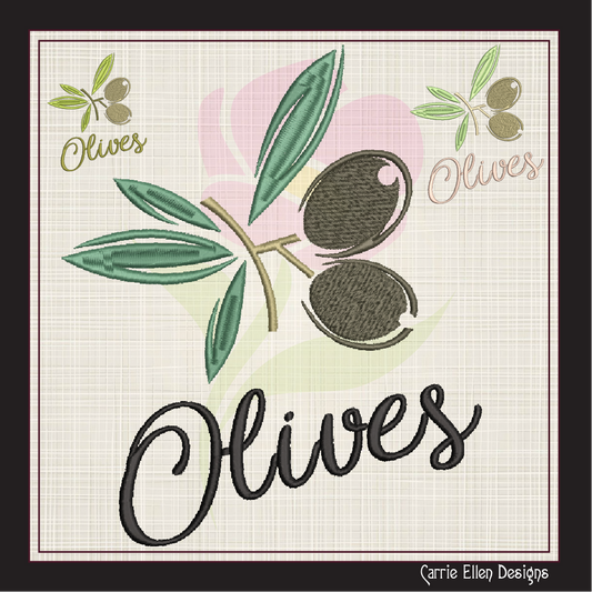 Olives Machine Embroidery Design | Olive Branch Orchard Fruits Design | Botanical Embroidery Pattern | 8 Sizes (0985)