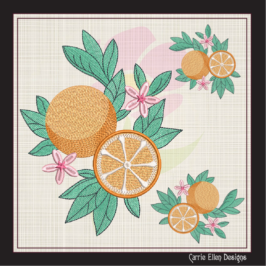Oranges Machine Embroidery Design | Summer Citrus Fruit Artistic Drawing | Fruit and Vegetables Embroidery | 8 Sizes (0954)