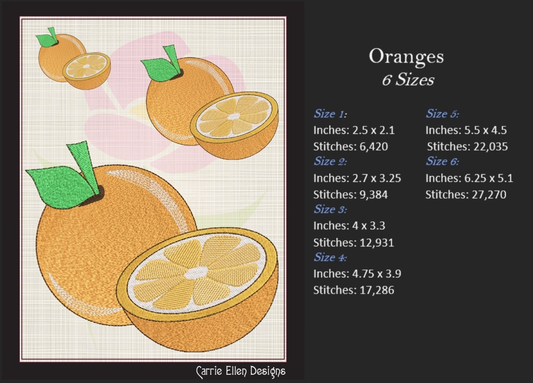 Oranges Machine Embroidery Design | Summer Citrus Fruit Line Art | Fruit and Vegetables Embroidery Pattern | 6 Sizes (0955)