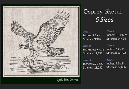 Osprey Sketch Machine Embroidery Design | Bird Catching Fish Line Art | Wildlife Nature Drawing | 6 Sizes (1710)