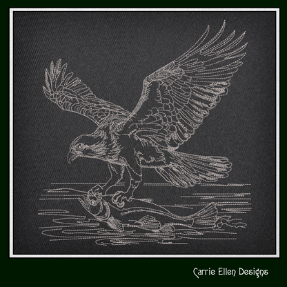 Osprey Sketch Machine Embroidery Design | Bird Catching Fish Line Art | Wildlife Nature Drawing | 6 Sizes (1710)