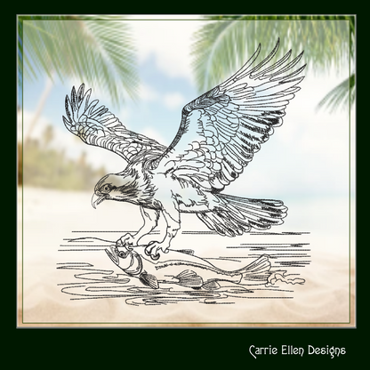 Osprey Sketch Machine Embroidery Design | Bird Catching Fish Line Art | Wildlife Nature Drawing | 6 Sizes (1710)