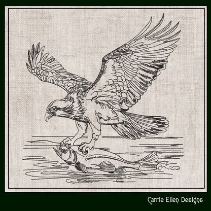Osprey Sketch Machine Embroidery Design | Bird Catching Fish Line Art | Wildlife Nature Drawing | 6 Sizes (1710)