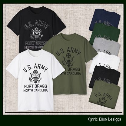 US Army Fort Bragg Eagle Emblem T-Shirt – Vintage WWII U.S. Army Reproduction Unisex Ultra Cotton Tee (P-6039)