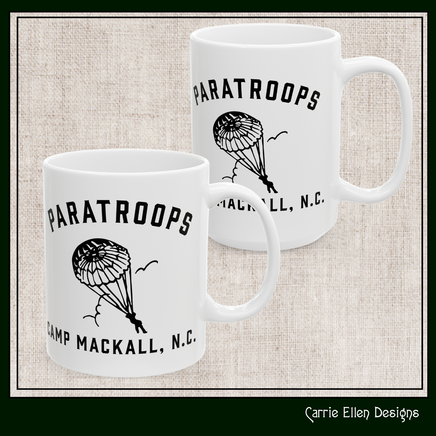 Paratroops Camp Mackall NC Ceramic Mug – Vintage WWII U.S. Army Graphic Reproduction – 11oz & 15oz Sizes (P-6059)