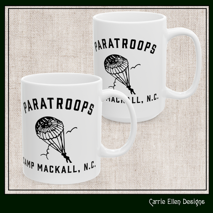 Paratroops Camp Mackall NC Ceramic Mug – Vintage WWII U.S. Army Graphic Reproduction – 11oz & 15oz Sizes (P-6059)
