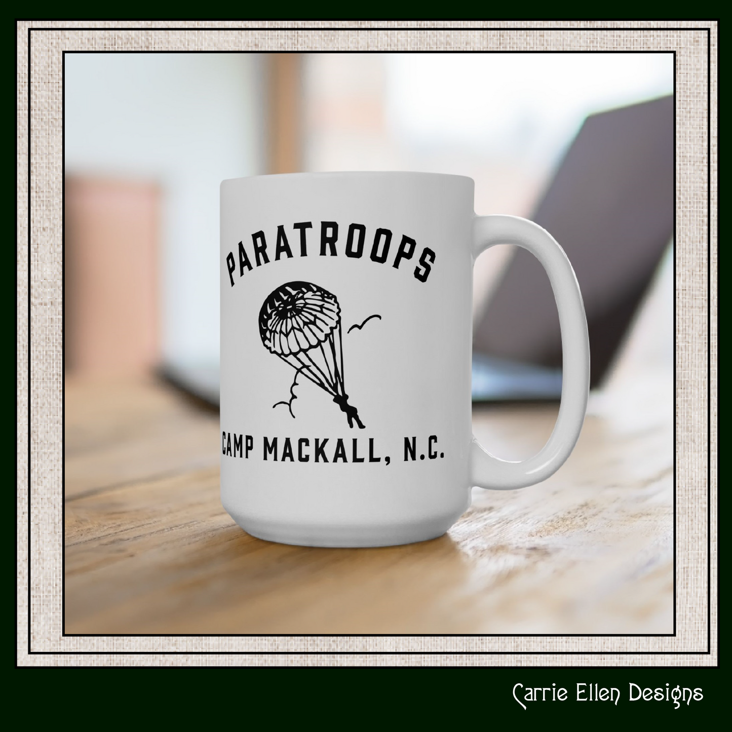Paratroops Camp Mackall NC Ceramic Mug – Vintage WWII U.S. Army Graphic Reproduction – 11oz & 15oz Sizes (P-6059)
