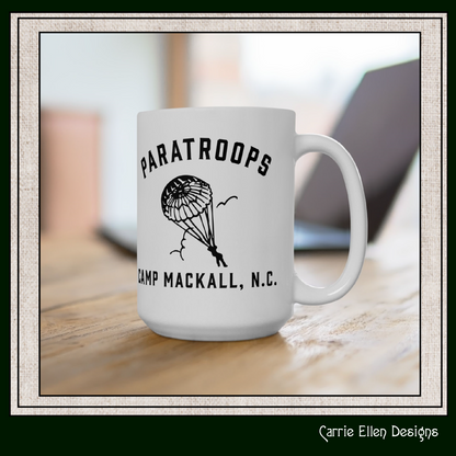 Paratroops Camp Mackall NC Ceramic Mug – Vintage WWII U.S. Army Graphic Reproduction – 11oz & 15oz Sizes (P-6059)