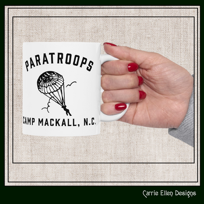 Paratroops Camp Mackall NC Ceramic Mug – Vintage WWII U.S. Army Graphic Reproduction – 11oz & 15oz Sizes (P-6059)