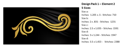 Design Elements Machine Embroidery Bundle | Swoosh and Swirl Decorative Designs | 9 Individual Embroidery Elements | Multiple Sizes Each (0871)