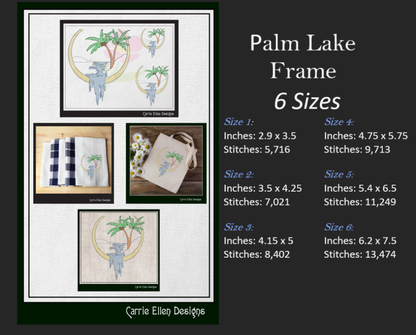 Palm Tree Lakeside Frame Machine Embroidery Design | Tropical Waterfall & Stream Sketch | Light Density Line Art | 6 Sizes (1714)