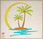 Tropical Island Machine Embroidery Design – Palm Tree Sunset Beach Scene – Coastal Paradise Design in 8 Sizes (0293)