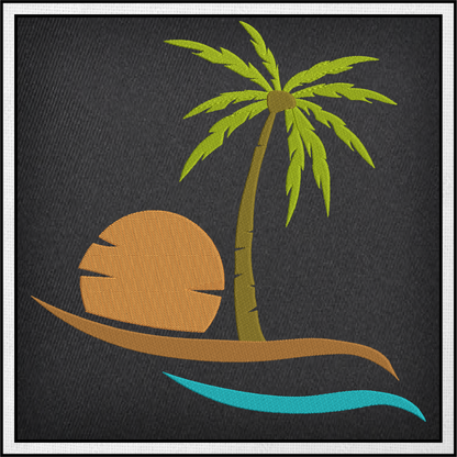Tropical Island Machine Embroidery Design – Palm Tree & Sunset Patterns, 8 Sizes (0538)
