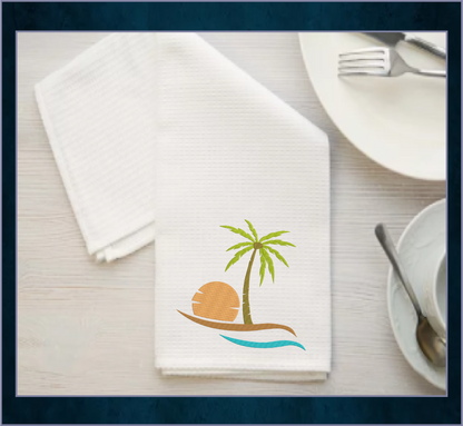 Tropical Island Machine Embroidery Design – Palm Tree & Sunset Patterns, 8 Sizes (0538)