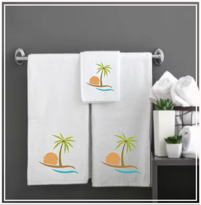 Tropical Island Machine Embroidery Design – Palm Tree & Sunset Patterns, 8 Sizes (0538)