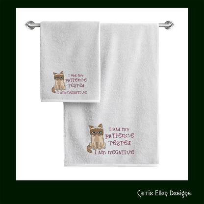 Grumpy Cat Machine Embroidery Design – Patience Tested Negative Sarcastic Funny Quote – 6 Sizes (1193)