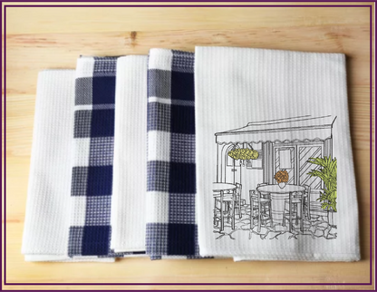 Patio Café Scene Machine Embroidery Design | Street Café Bistro Sketch | Restaurant City Landscape Design | 6 Sizes (0700)