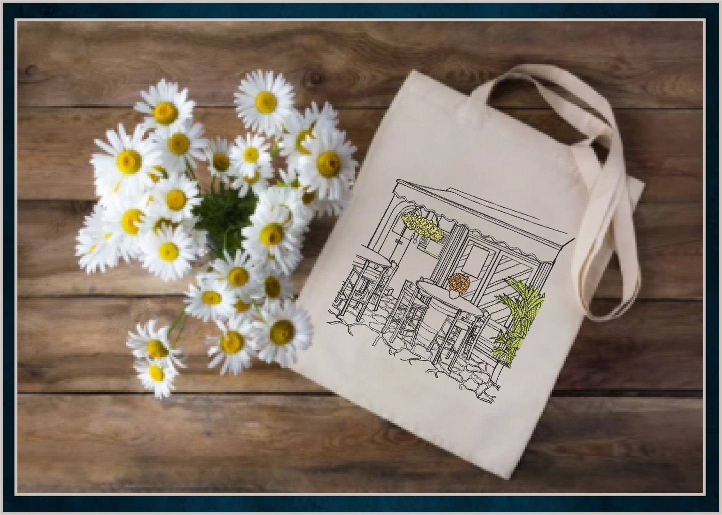 Patio Café Scene Machine Embroidery Design | Street Café Bistro Sketch | Restaurant City Landscape Design | 6 Sizes (0700)