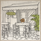Patio Café Scene Machine Embroidery Design | Street Café Bistro Sketch | Restaurant City Landscape Design | 6 Sizes (0700)
