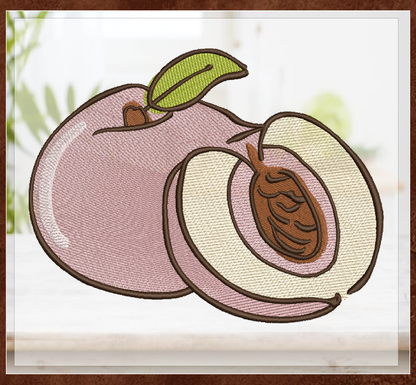 Fresh Peaches Machine Embroidery Design | Summer Fruit Embroidery | Orchard Fruits Design | 8 Sizes (0965)