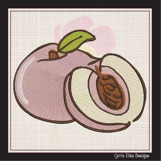 Fresh Peaches Machine Embroidery Design | Summer Fruit Embroidery | Orchard Fruits Design | 8 Sizes (0965)