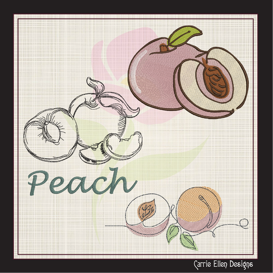 Fresh Peaches Machine Embroidery Design Bundle | Summer Fruit Embroidery | Orchard Fruits Design | 3 Designs, 8 Sizes Each (0966)