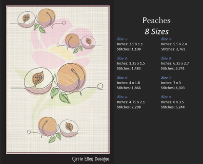 Fresh Peaches Machine Embroidery Design Bundle | Summer Fruit Embroidery | Orchard Fruits Design | 3 Designs, 8 Sizes Each (0966)