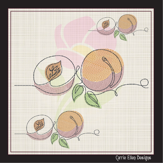 Fresh Peaches Machine Embroidery Outline Design | Summer Fruit Embroidery | Orchard Fruits Design | 8 Sizes (0964)