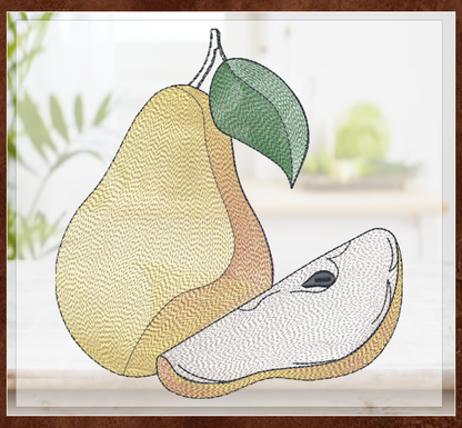 Fresh Pears Machine Embroidery Design | Summer Fruit Embroidery | Orchard Fruits Design | 8 Sizes (0967)